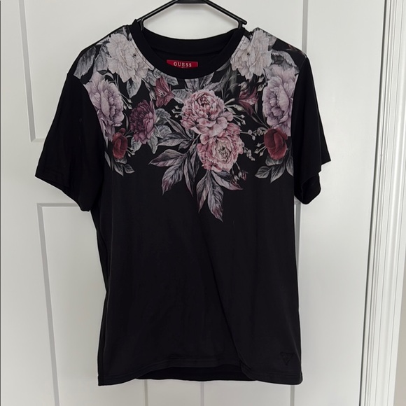 Guess Black Tee with Floral Print - Picture 1 of 4